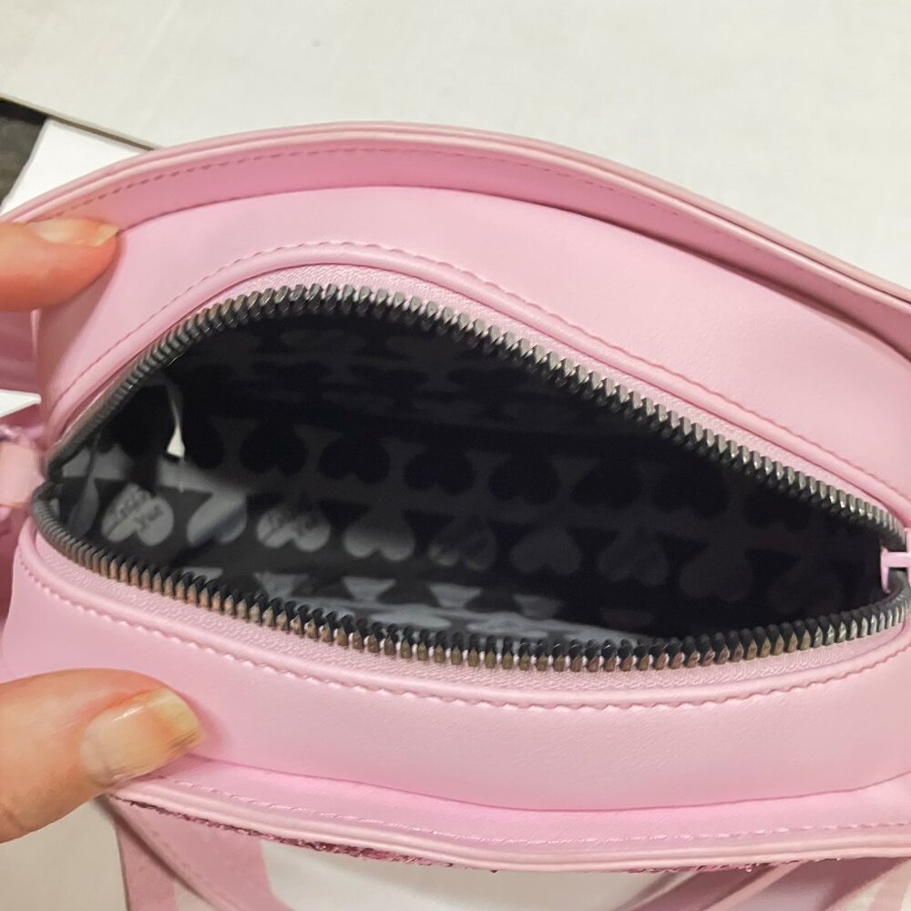 Betsey Johnson XOTEAM Kitsch Glitter Football Web Strap Shoulder Bag - Picture 5 of 5
